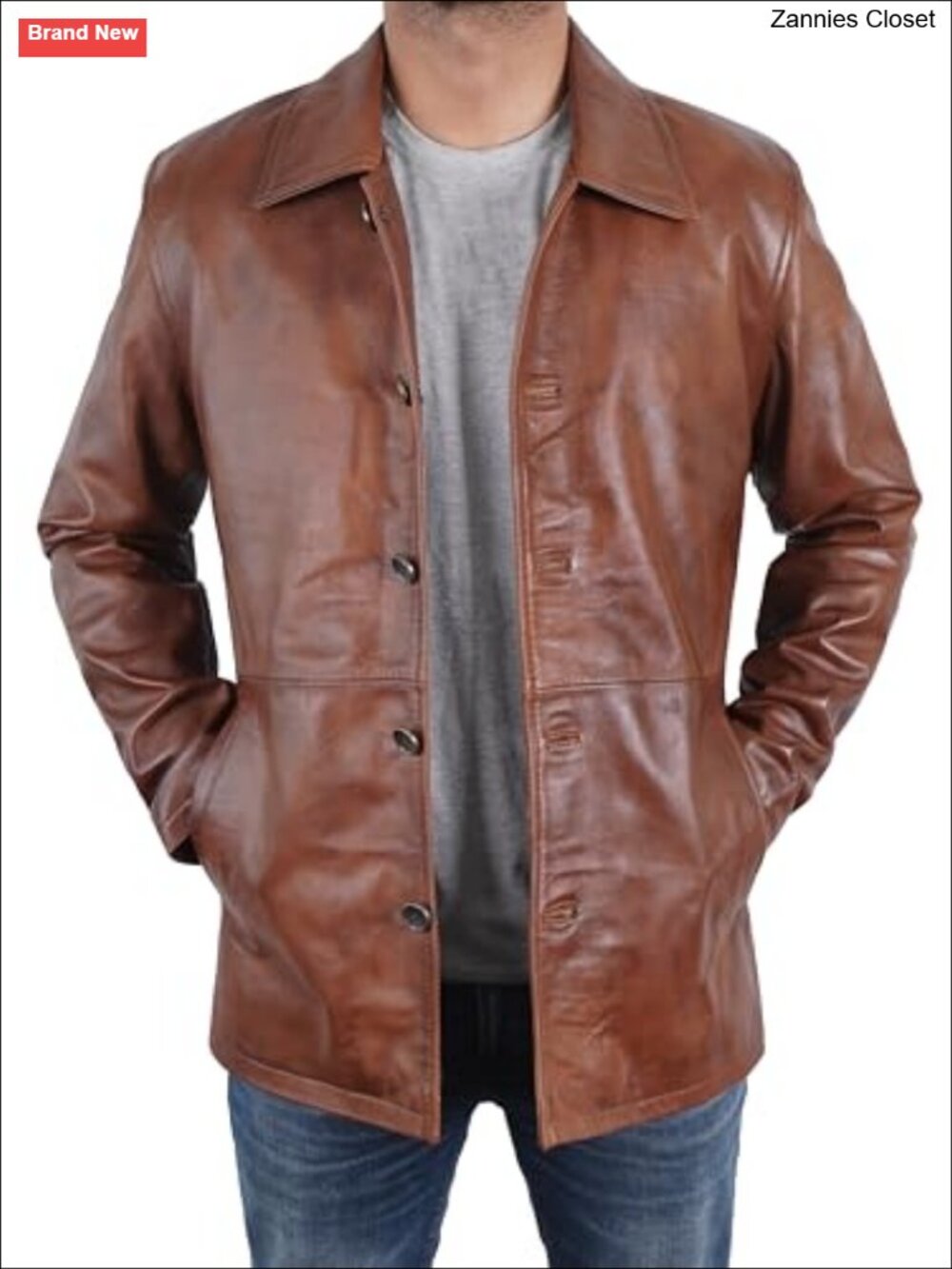 Mens Lambskin Leather Car Coat 3/4 Length Winter Jacket Slim Fit